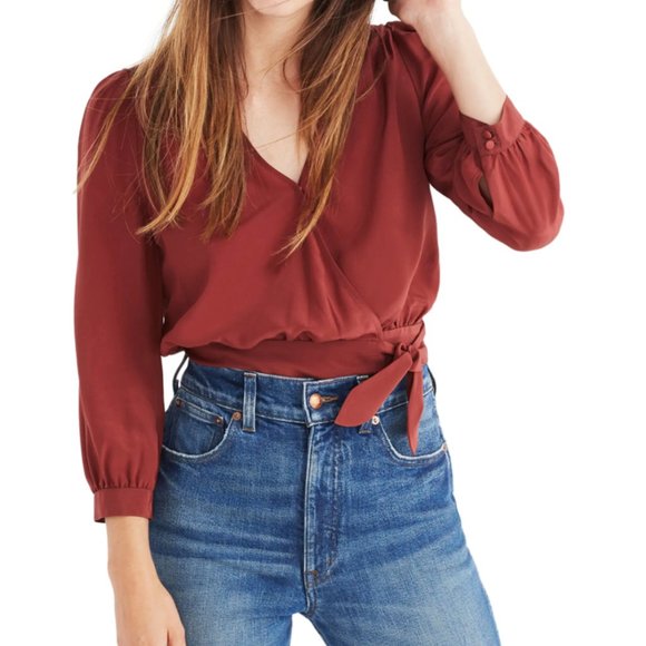 madewell red/rust silk wrap top/blouse - Picture 2 of 3